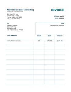 Services invoice with hours and rate Template In Word (.Docx File Download)