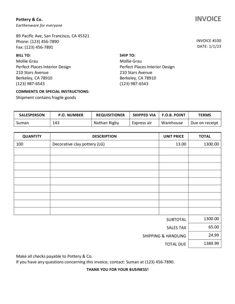 Simple sales invoice Template In Word (.Docx File Download)