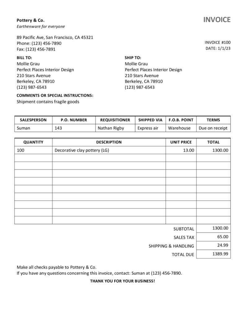 Simple Sales Invoice Template In Word (.docx File Download)