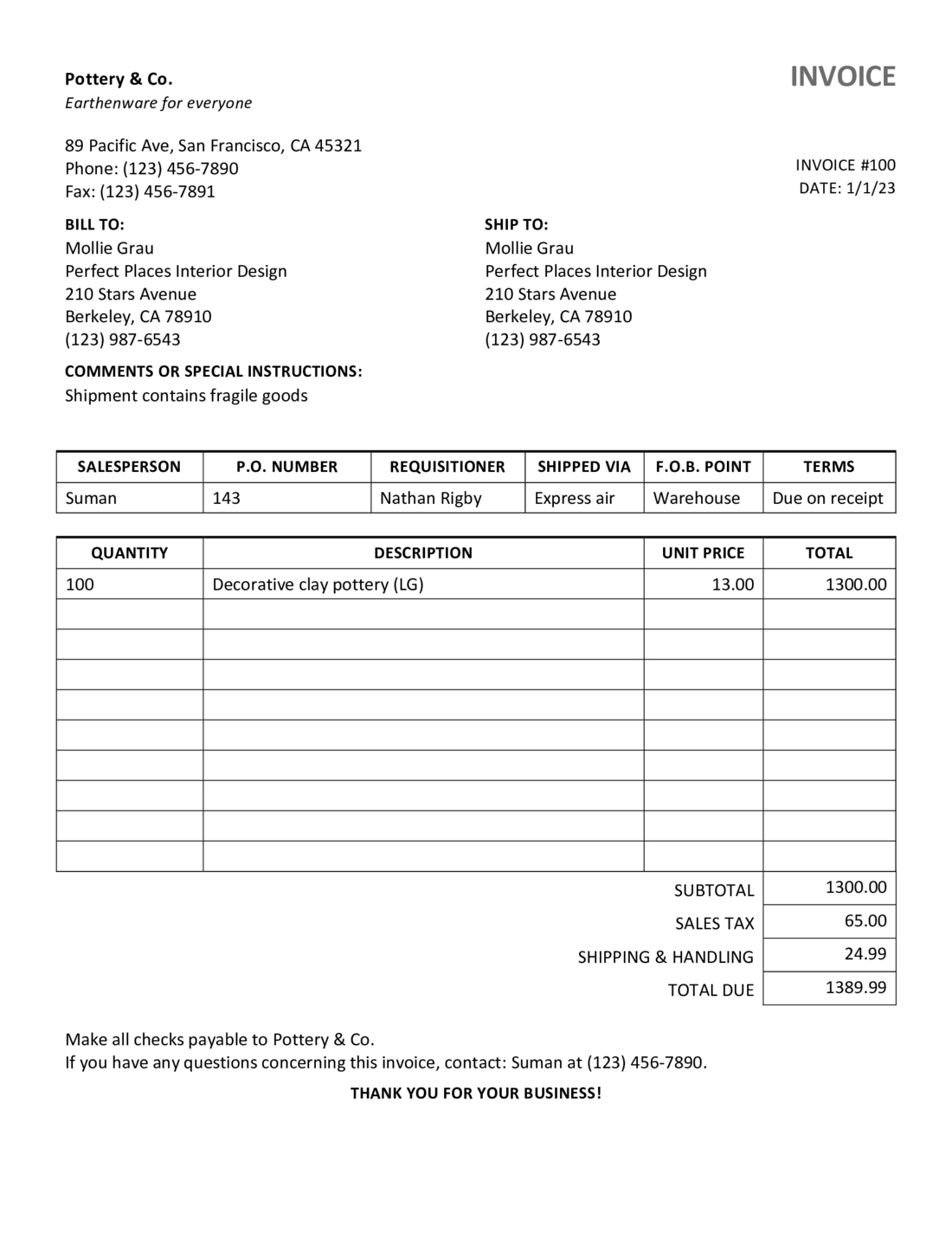 Simple Sales Invoice Template In Word Docx File Download