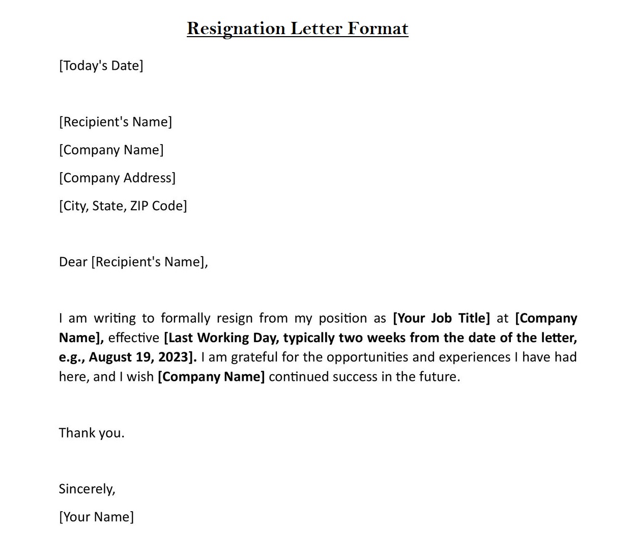 Resignation Letter Format