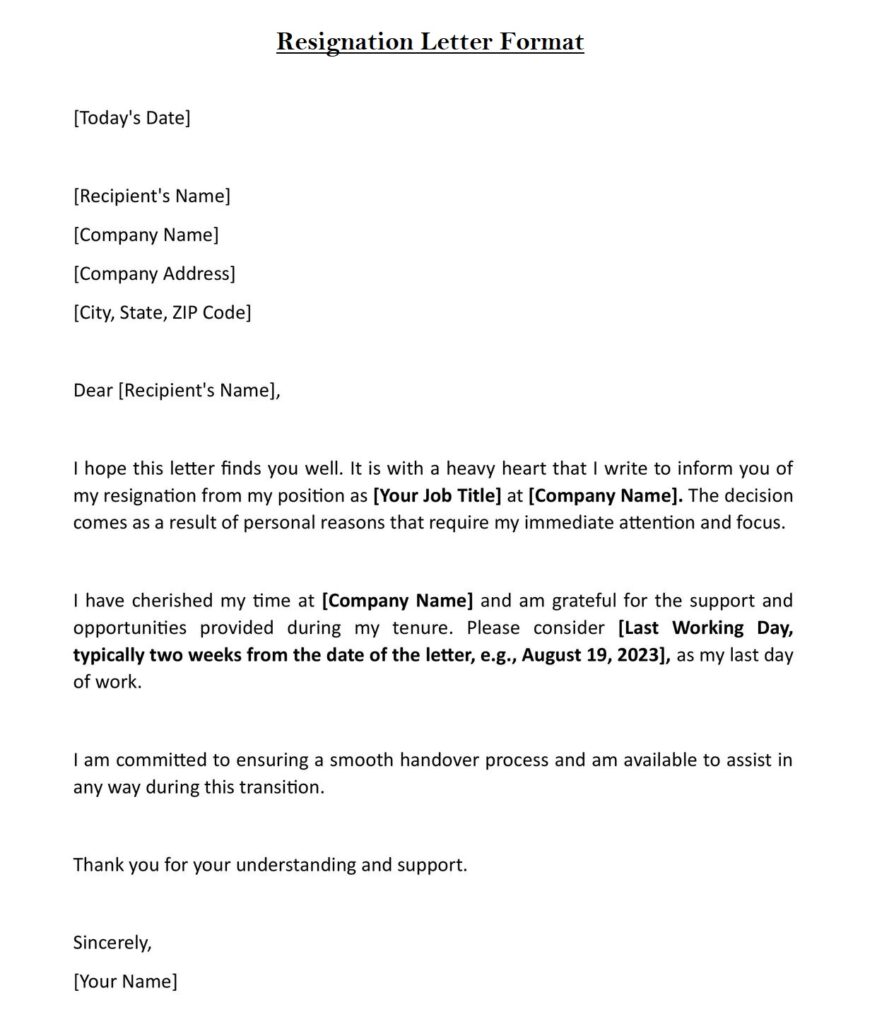 Resignation Letter To Manager (Download in Word)