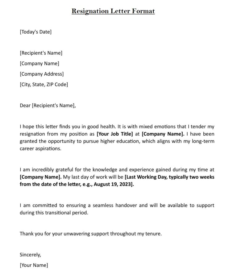 Resignation Letter Template (Download in Word)