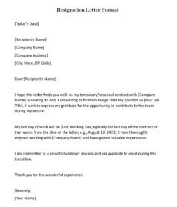Resignation Letter Example (Download in Word)
