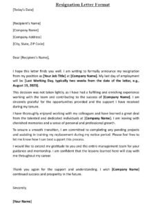 Resignation Letter Subject (Download in Word)