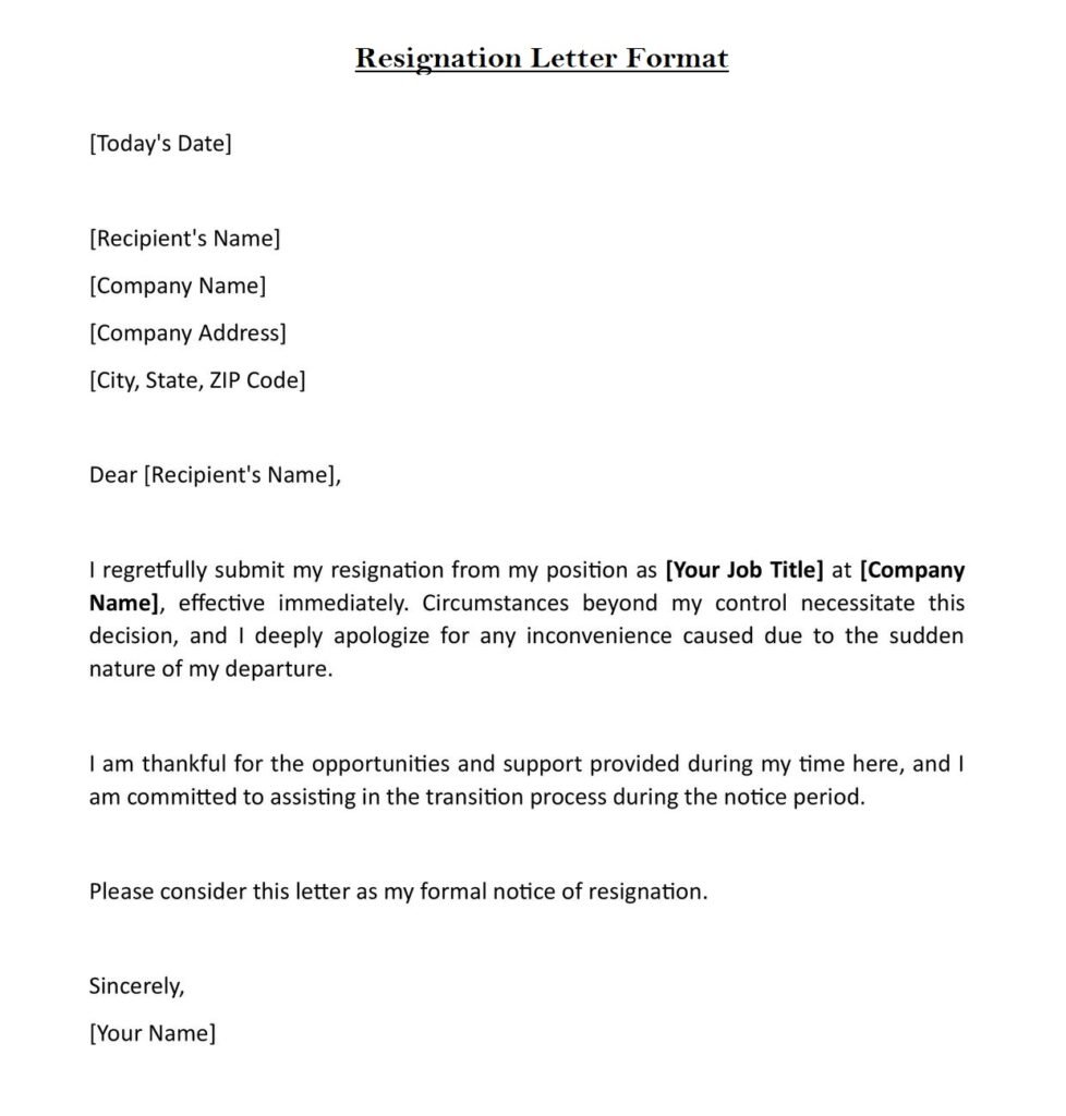 Simple Resignation Letter Sample (Download in Word)