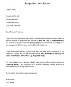 Resignation Letter Word Format (Download)