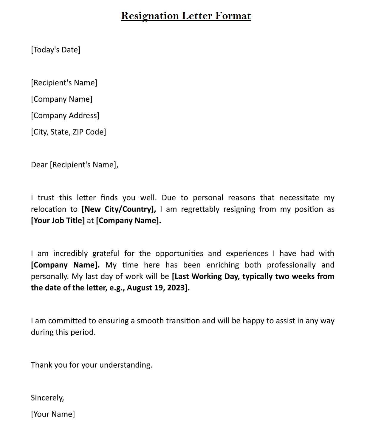 Job Resignation Letter