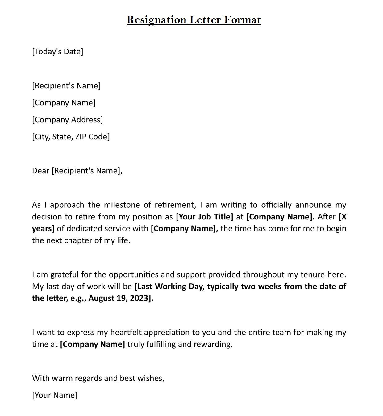 Resignation Letter Format Word