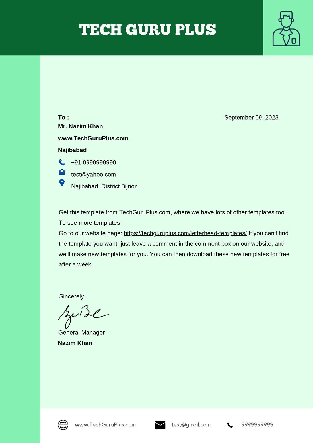 Letterhead Word Format for Doctor Download Free  (.docx)
