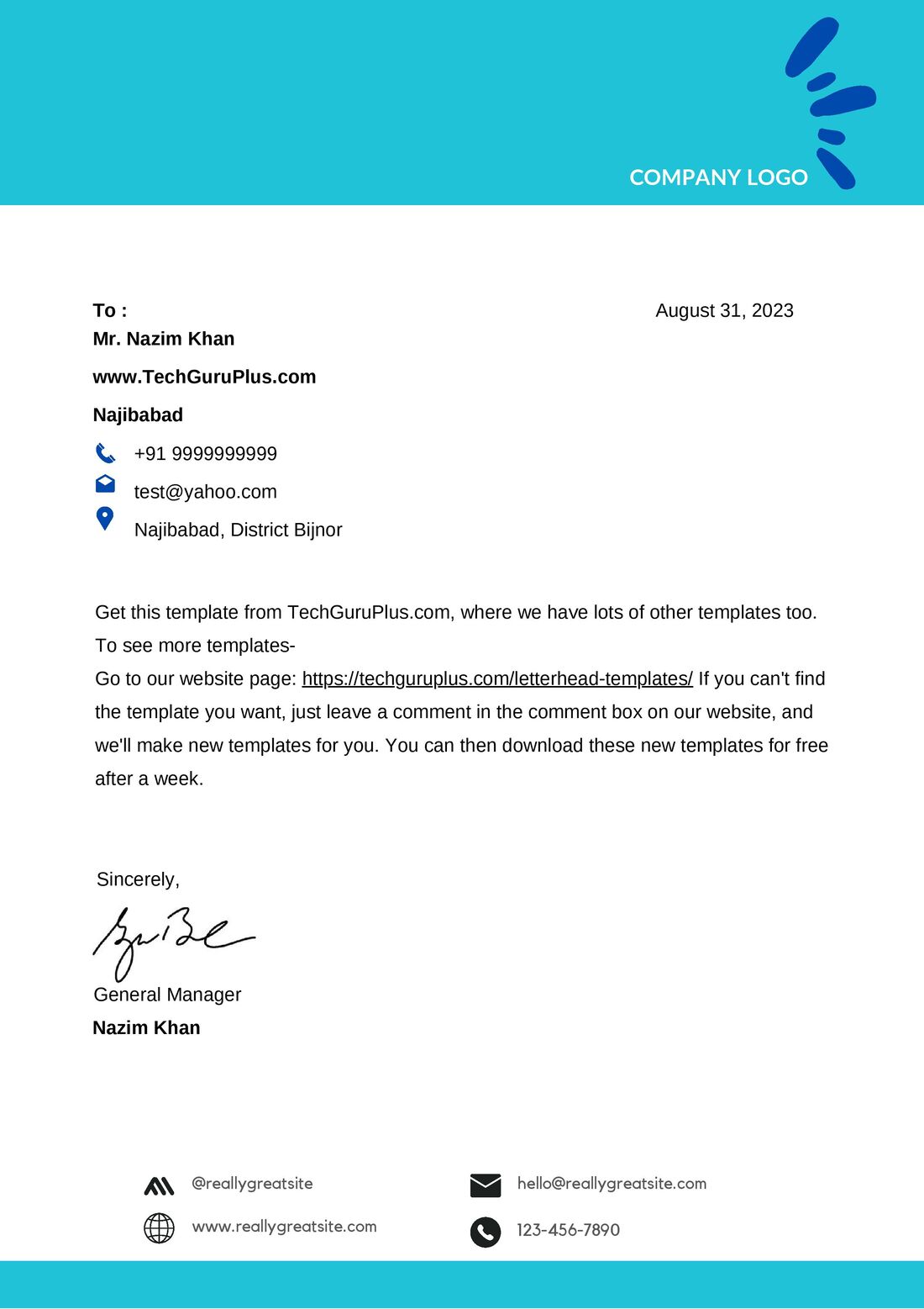 Simple Letterhead Format In Word (.docx)