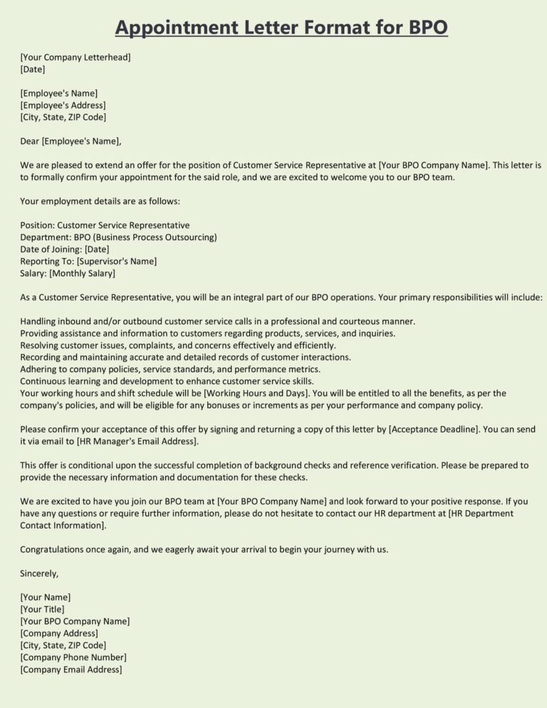 [Top-20] Appointment Letter Format Download in Word (.docx)