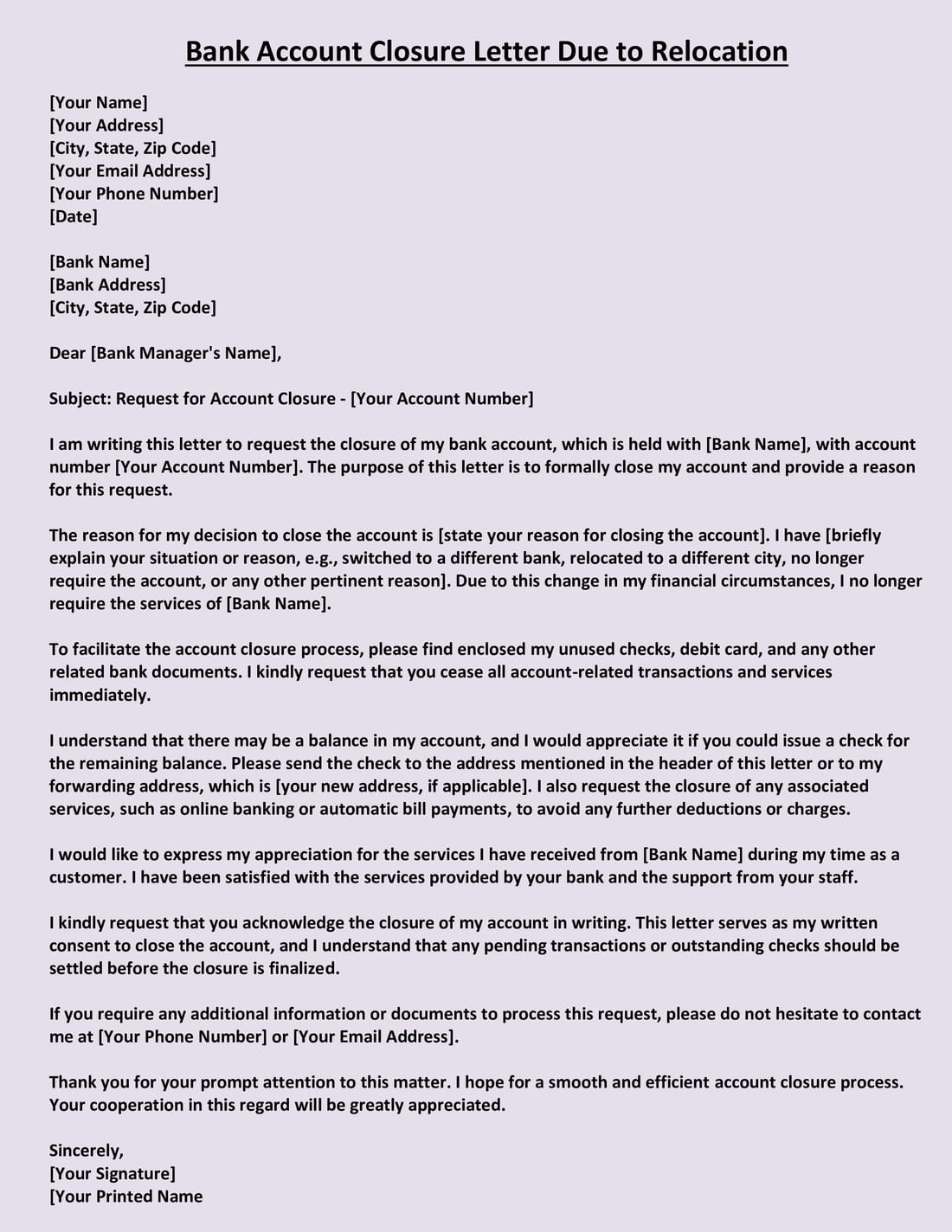 Bank Account Closing Letter Format In Word Infoupdate