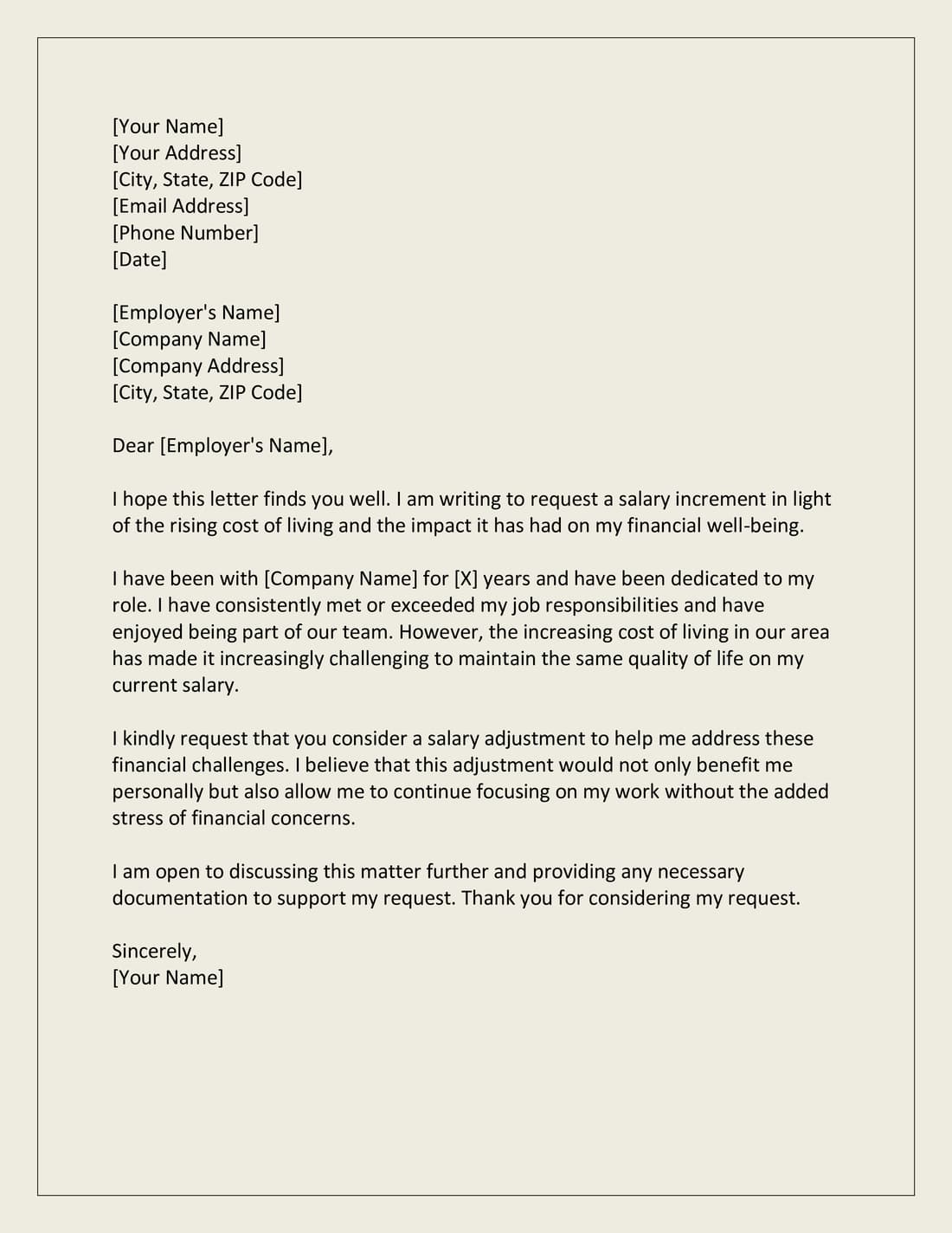 Salary Increment Request Letter Format In Word Doc Infoupdate