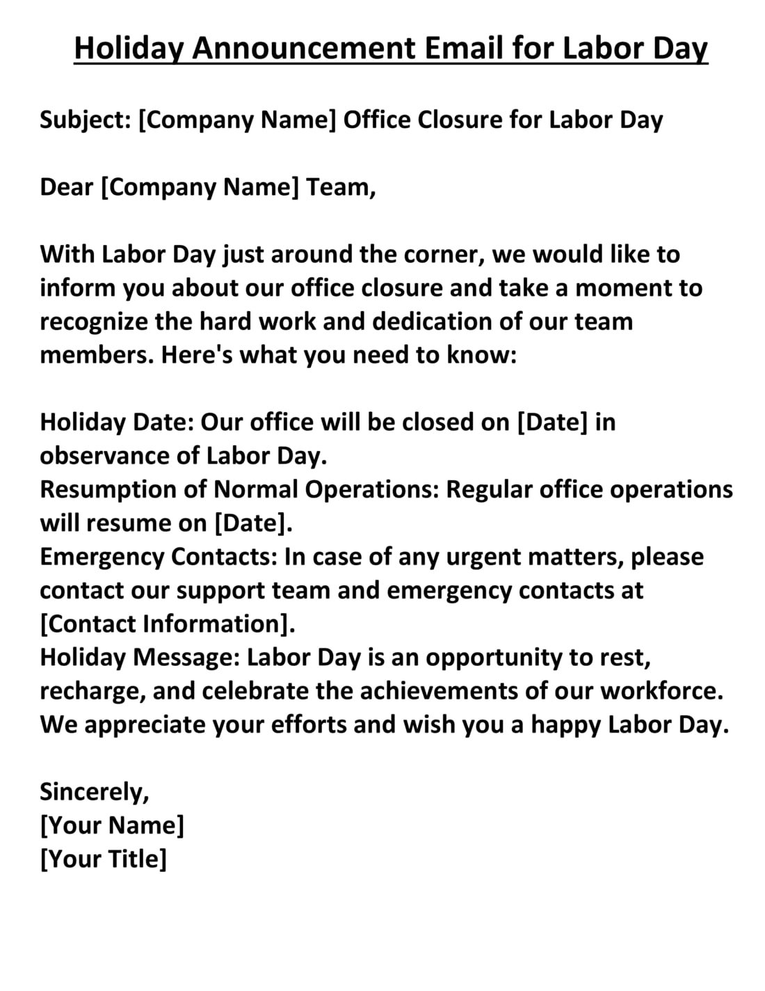 Holiday Announcement Email for Labor Day