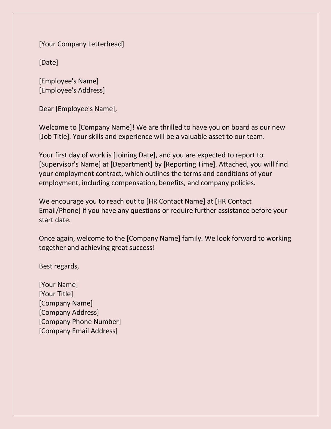Job Joining Letter with Welcome Message
