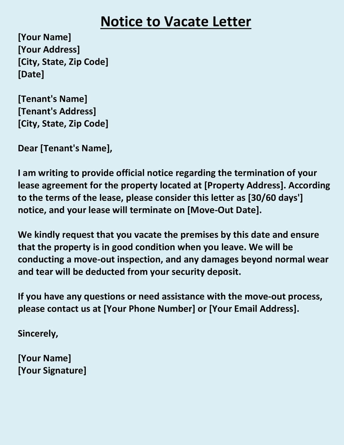 Notice to Vacate Letter