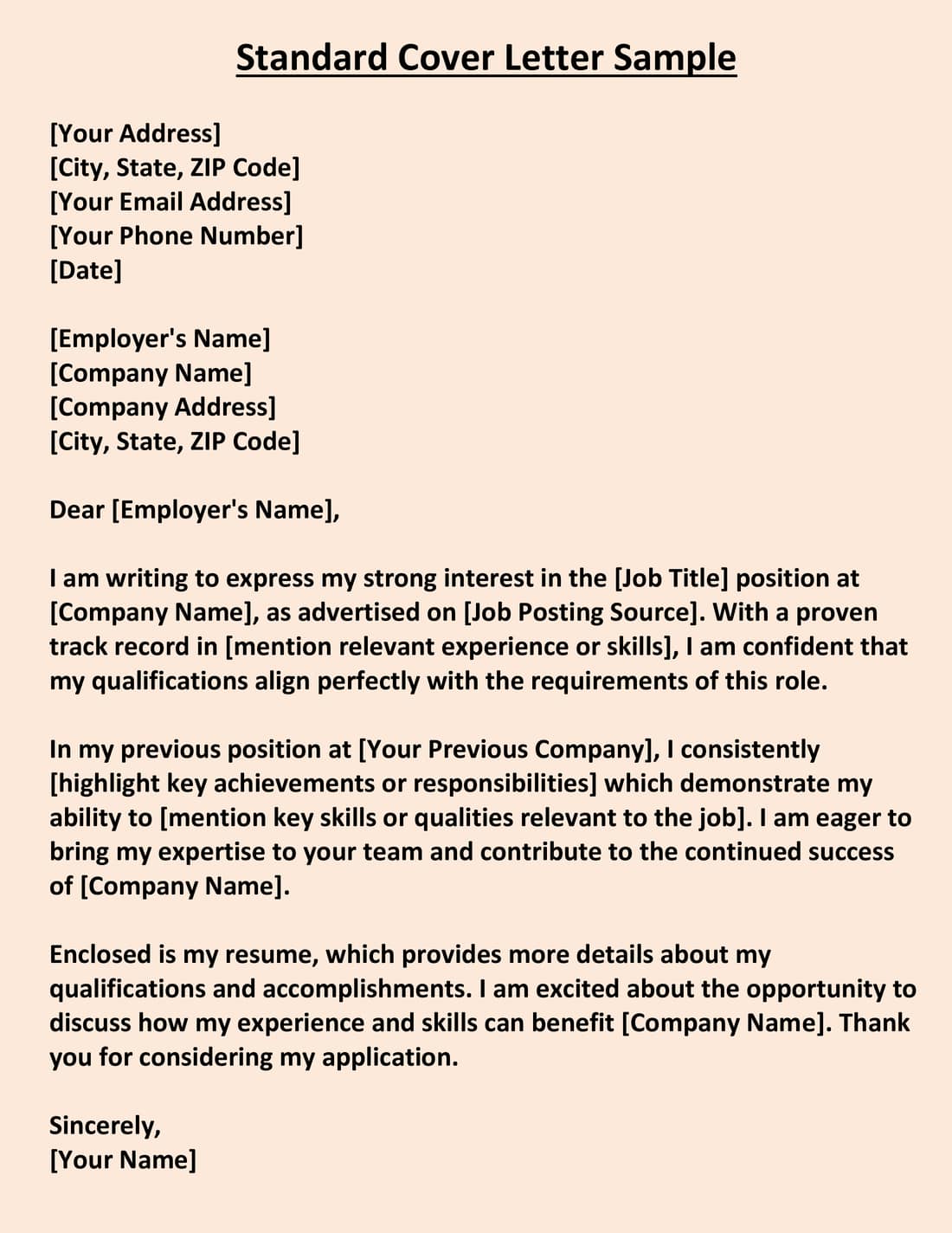 Standard Cover Letter Sample