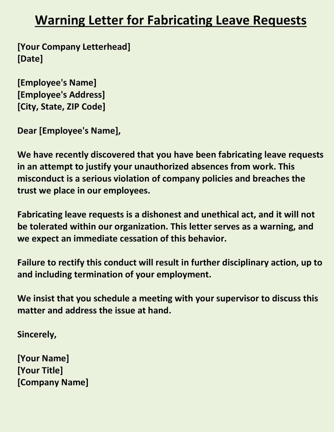 Warning Letter for Fabricating Leave Requests