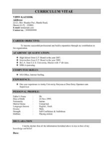 9 Resume / CV Format (for Data Entry Job, BPO Job) Download in Word