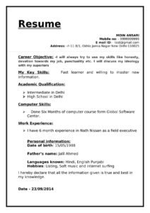 Resume Format For Delivery Field Boys Sample Resumes Download