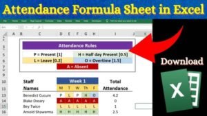 Attendance Formula Sheet in Excel (Overtime, Leave, Half Day, Present, Absent)
