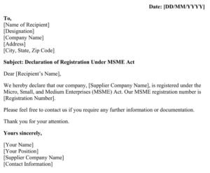 [Top 5] Letter for Declaration of Registration Under MSME Act From Suppliers