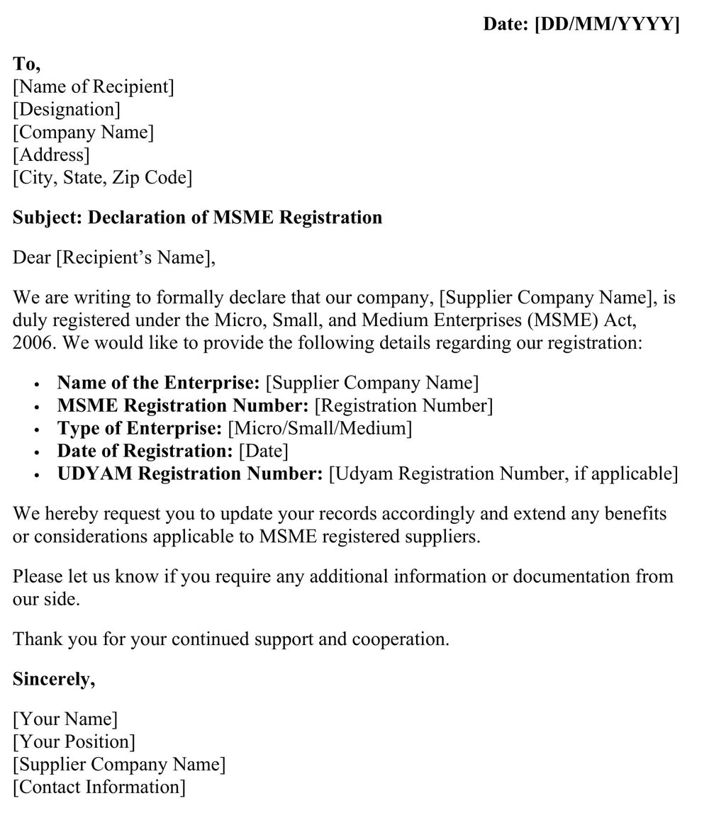 MSME Declaration Letter 3 Formal and Comprehensive