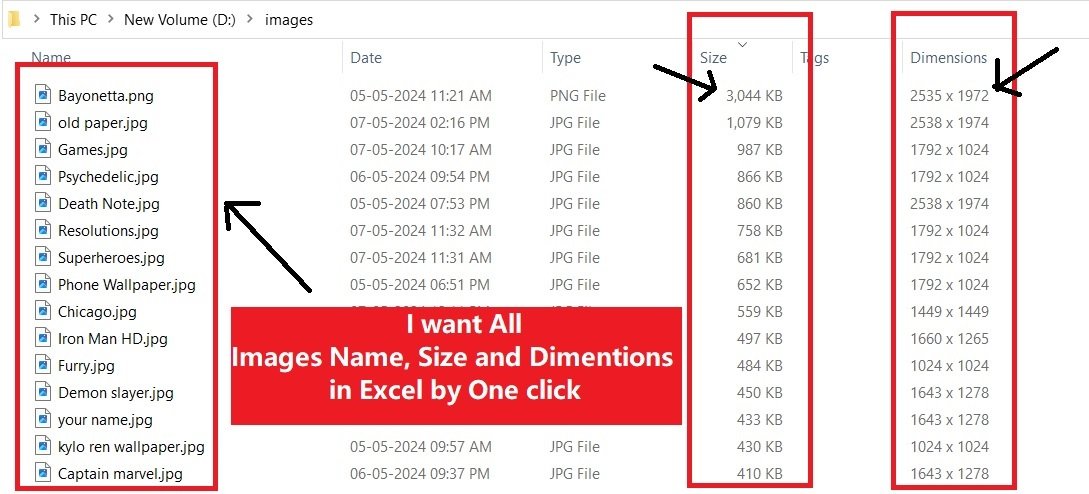 Retrieve Bulk Image Information in Excel from a Folder in single Click
