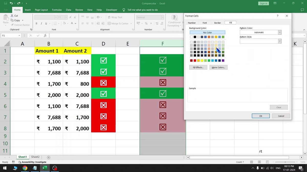 How to Compare Two Columns in Excel to Find Differences