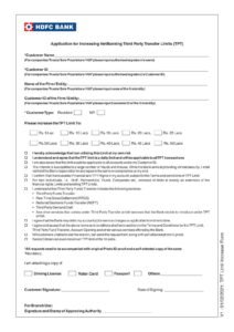 HDFC Bank Application Form for Increasing Net Banking Third Party Transfer Limits in PDF Download