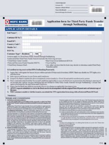 HDFC Bank Application Form for Third Party Funds Transfer through Net Banking in PDF Download