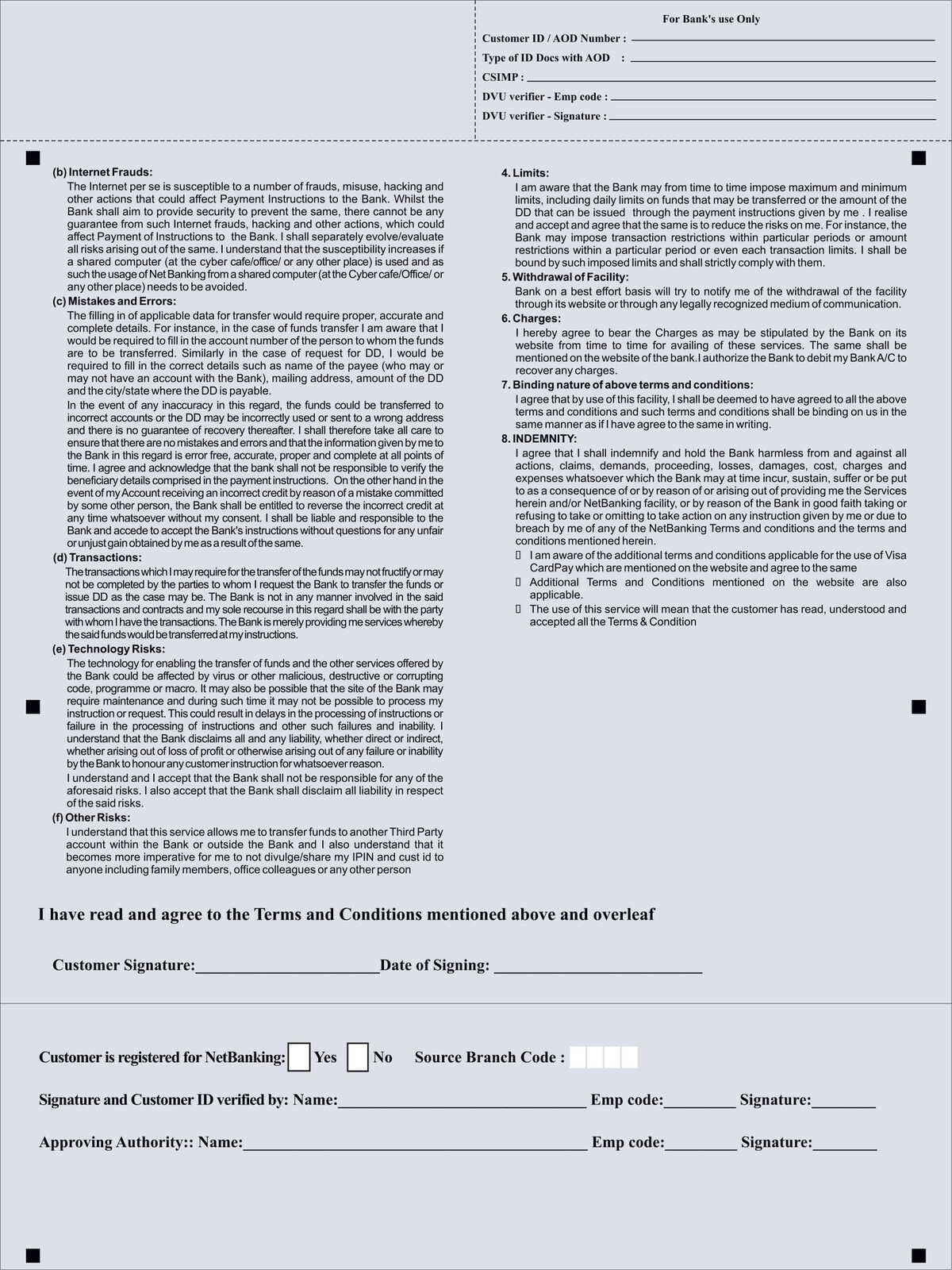 HDFC Bank Application Form for Third Party Funds Transfer through Net Banking-2