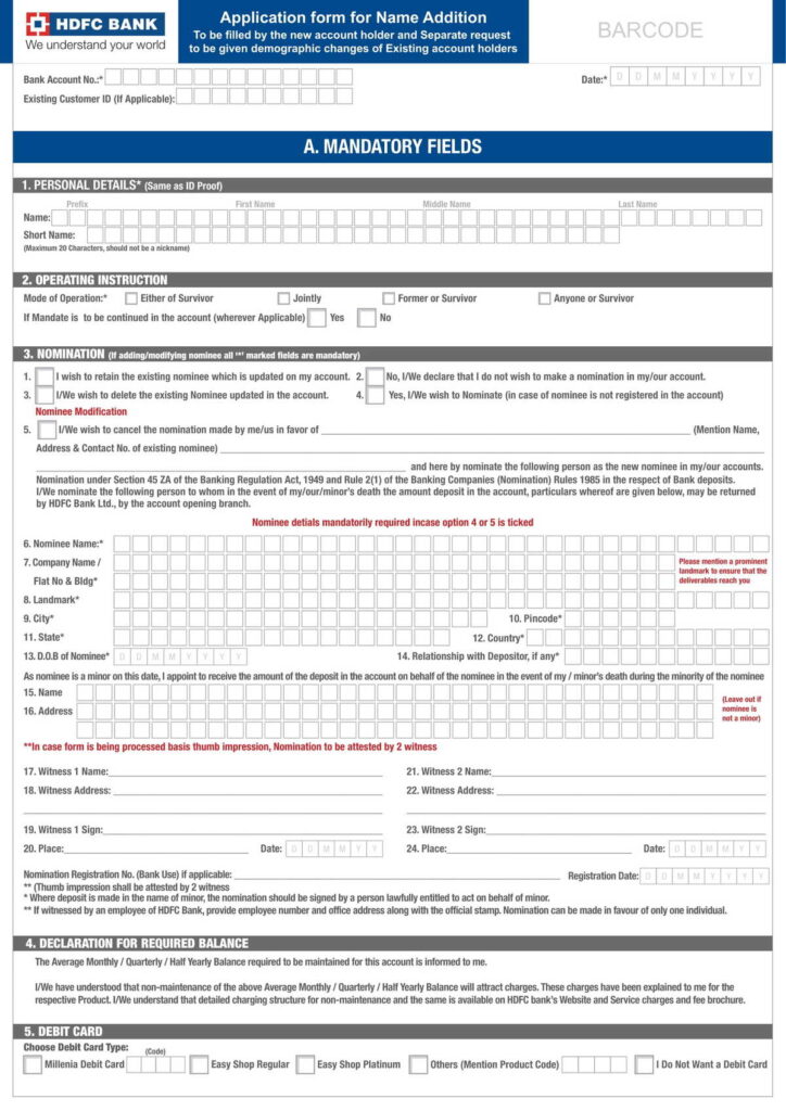 HDFC Bank Forex Card Application Form Download in PDF