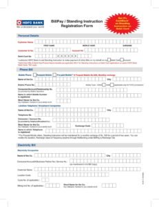 HDFC Bank Bill Pay / Standing Instruction Registration Form in PDF Download