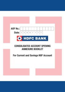 HDFC Bank Consolidated Account Opening Annexure Booklet Form for Current and Savings Huf Account in PDF Download