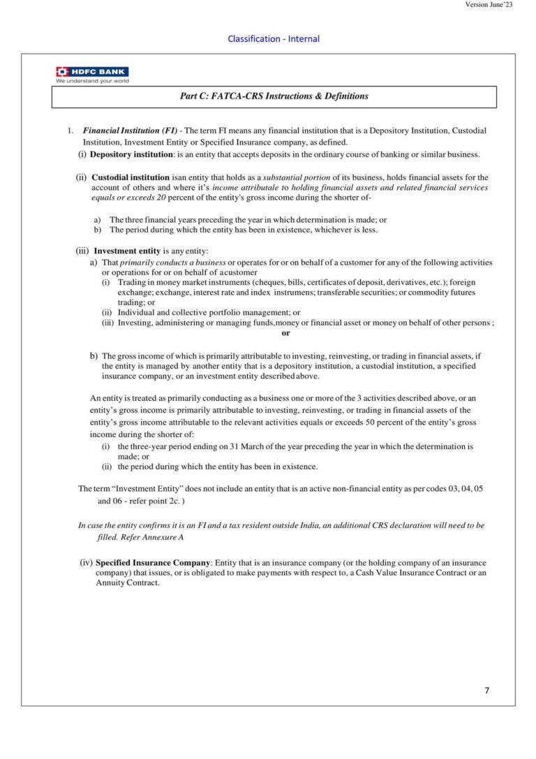 HDFC Bank FATCA - CRS Annexure Entities Form (Extended Declaration For ...