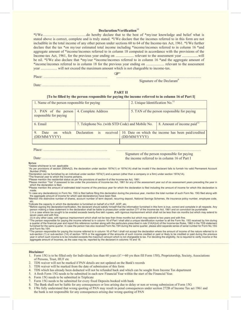 HDFC Bank FORM No. 15G In PDF Download