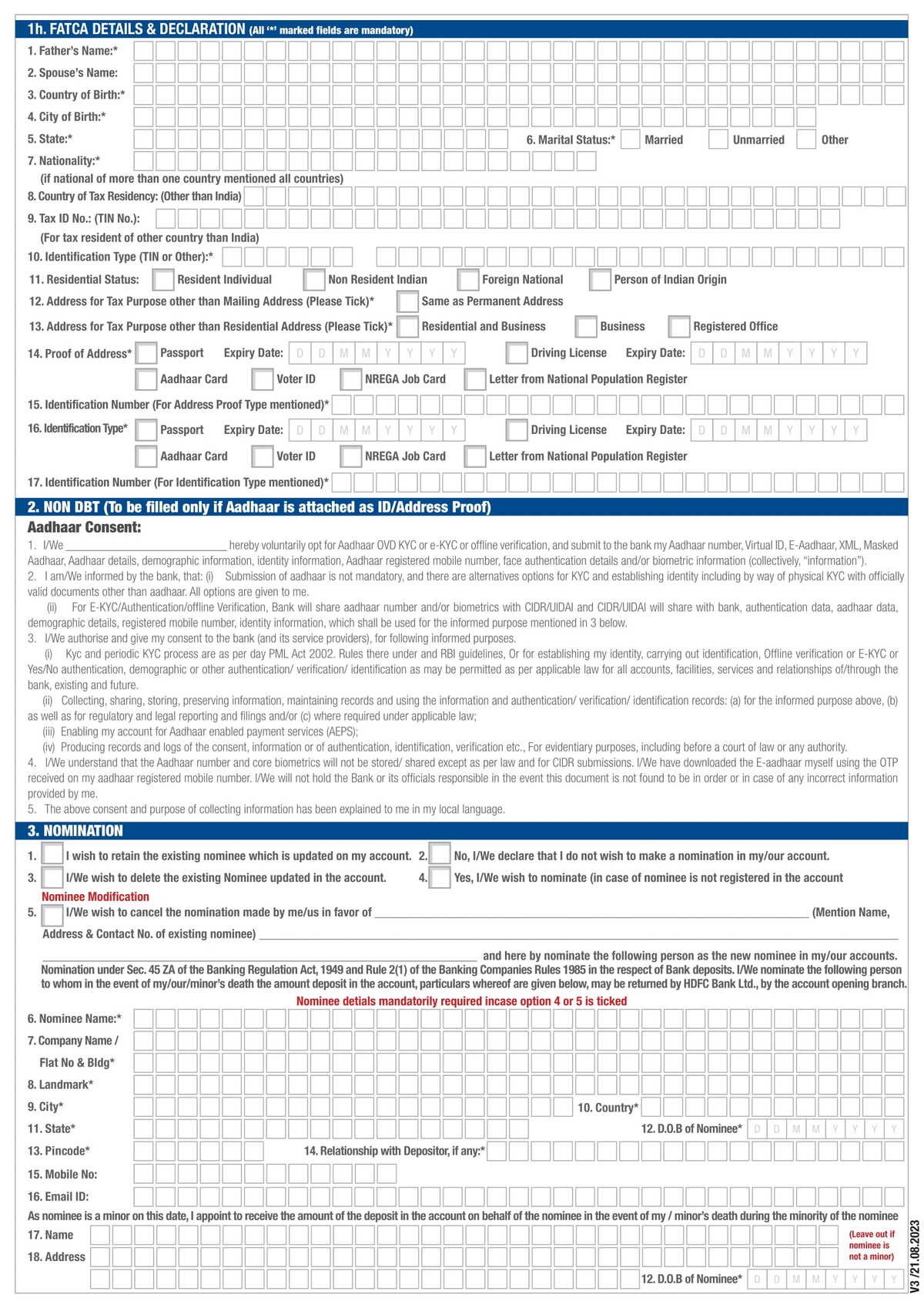 HDFC Bank MINOR TO MAJOR CONVERSION Application Form for Resident Individual (Separate Form for another account) in PDF Download-2