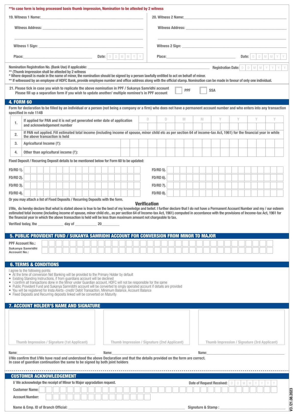 HDFC Bank MINOR TO MAJOR CONVERSION Application Form for Resident Individual (Separate Form for another account) in PDF Download-3