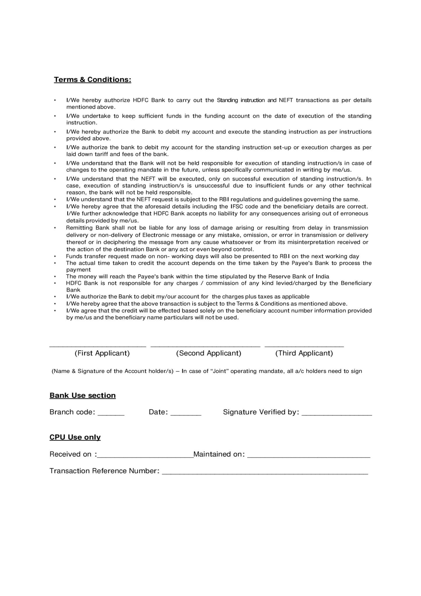 Bank Neft Form.pdf HDFC Bank NEFT SI Request Form In PDF Download