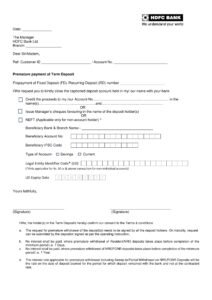 HDFC Bank Request Form for Premature Liquidation of Term Deposit