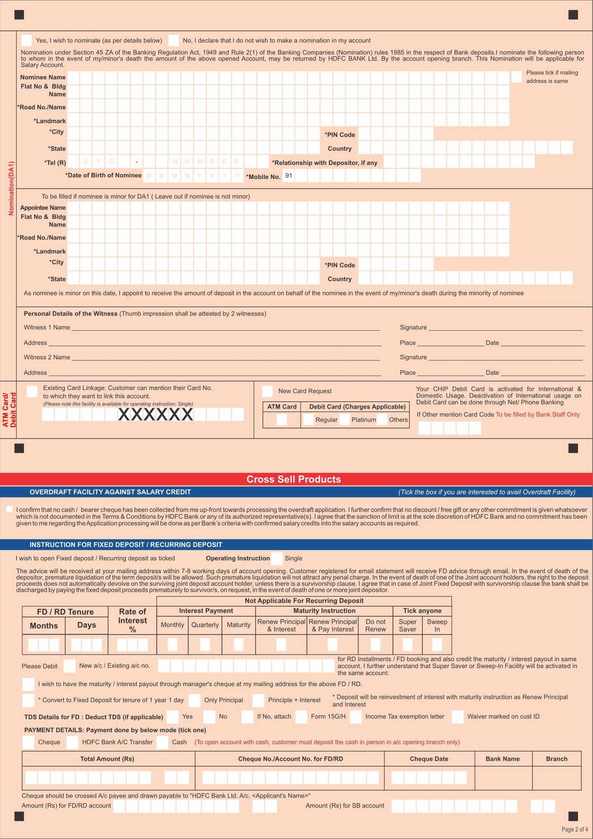 HDFC Bank Salary Account Opening Form in PDF Download-2