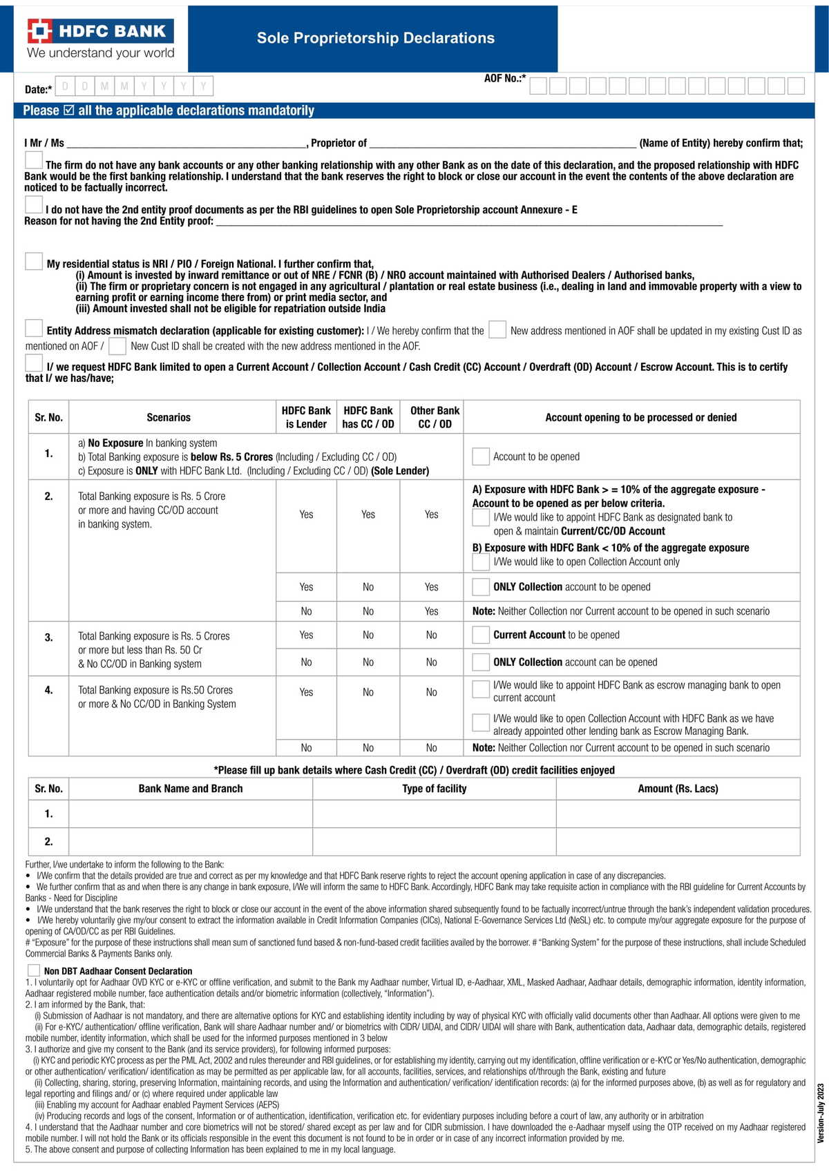 HDFC Bank Sole Proprietorship Declarations in PDF Download-1