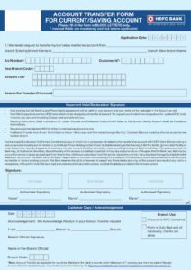 HDFC Bank ​​​​Account Transfer Form for Current and Saving Account in PDF Download