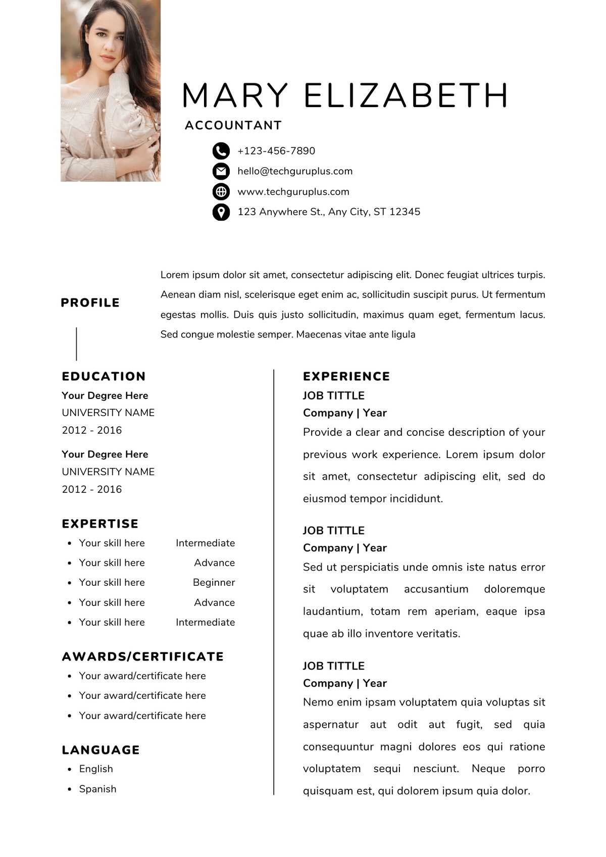 Accountant Editable Resume Templates Download in Docx Format