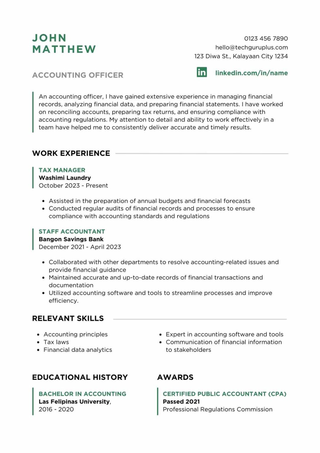 Accountant Resume 20 Templates Download in Word (.docx)