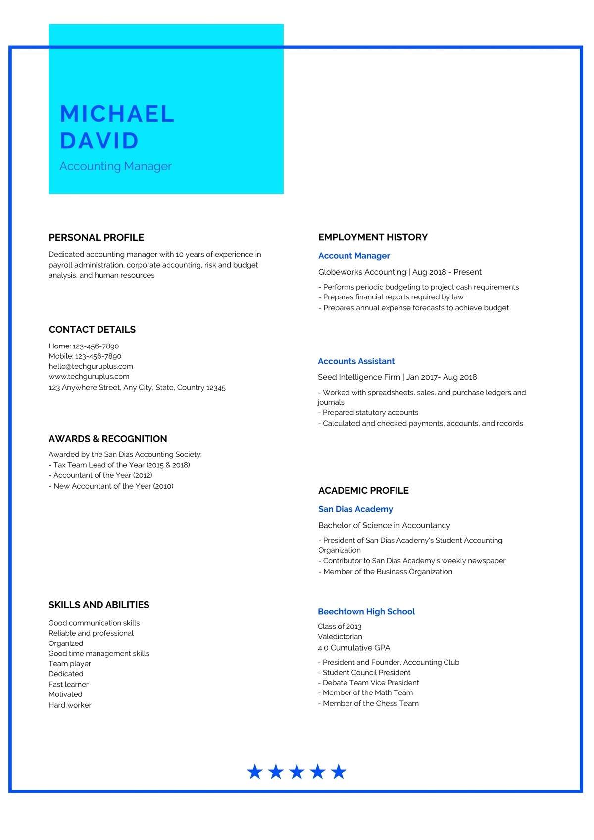 Accounting Manager Editable Resume Templates Download in Docx Format (2)