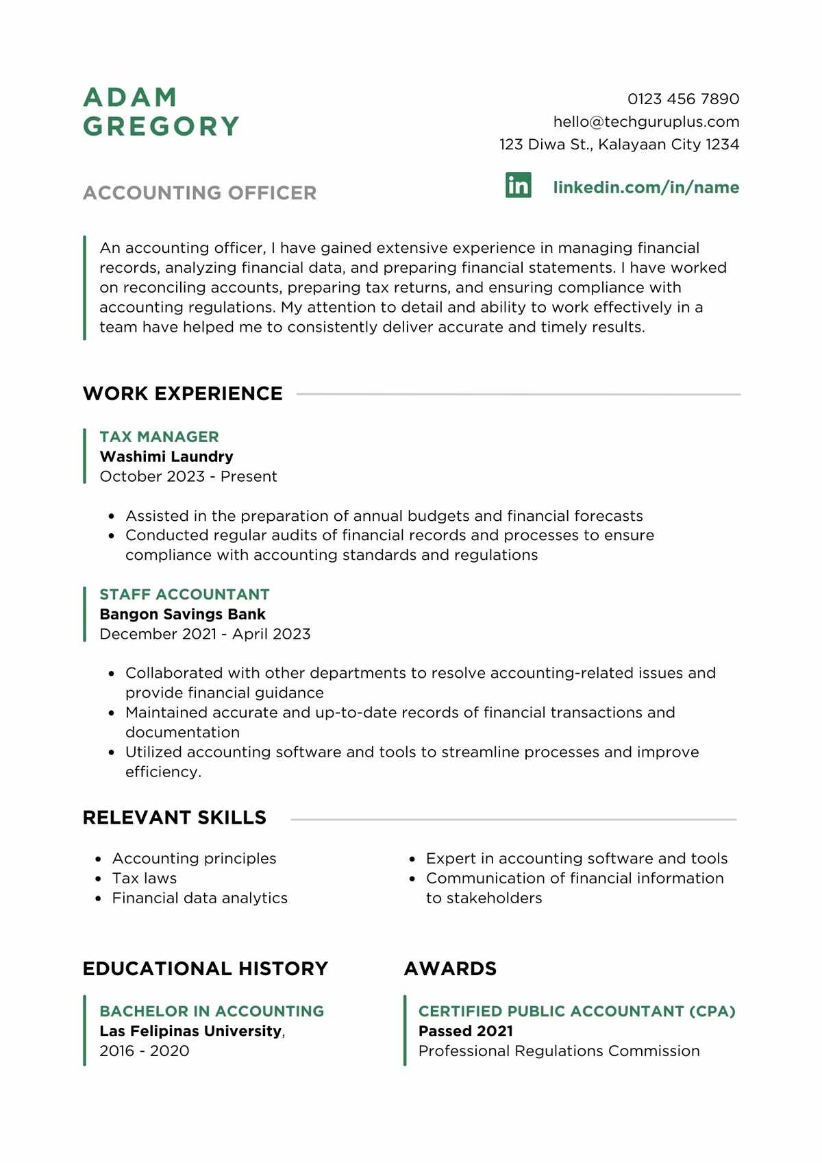 Accounting Officer Editable Resume Template Download in docx-7