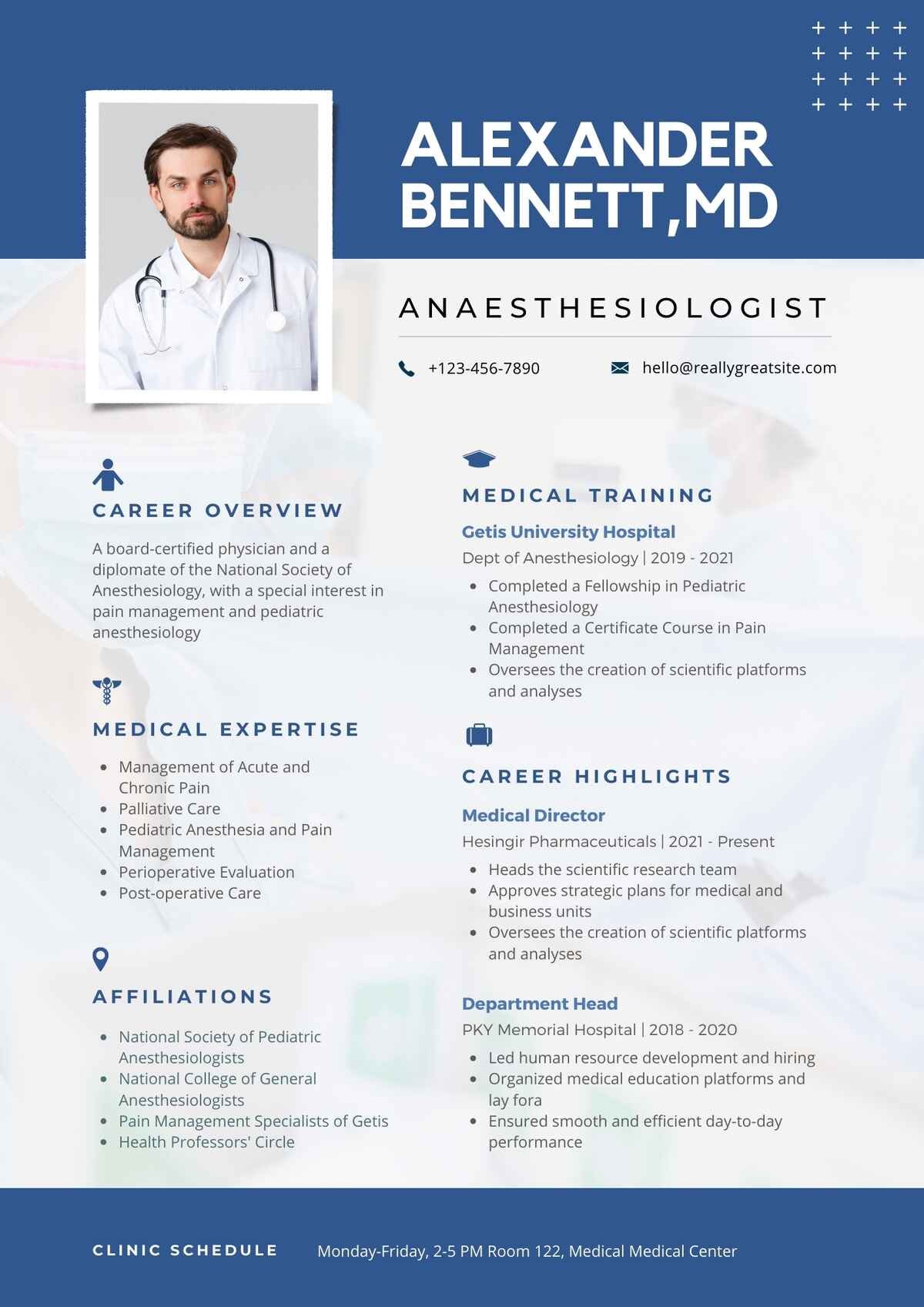 Anaesthesiologist Editable Resume Template Download in docx